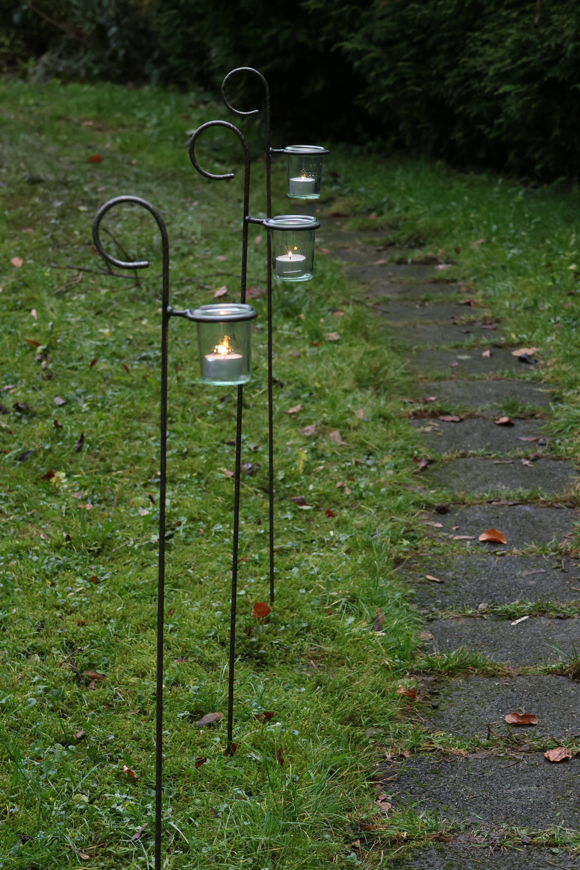 3 er Set Windlichtstecker, Gartenstecker, Gärtnergeschenk